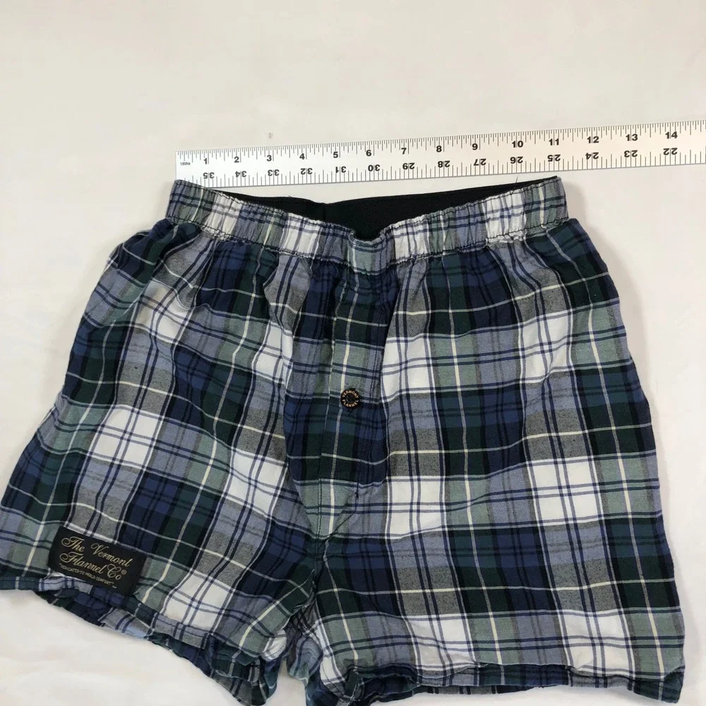 The Vermont Flannel Co Blue Green Plaid Flannel Boxers Small Mens Lounge Shorts